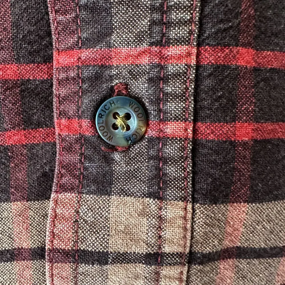 Woolrich Mens Large Red Orange Brown Plaid Classic Long Sleeve Button Work Shirt - Picture 10 of 14